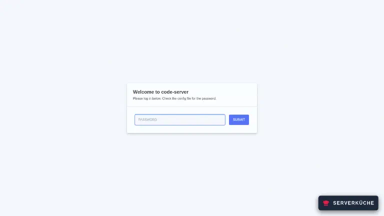 The second lock: code-server's own password prompt The code-server login page titled “Welcome to code-server” with a single password field.