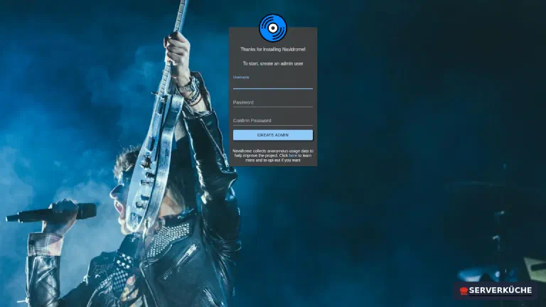 On first start you set the admin's username and password The Navidrome first-run screen for creating the admin account