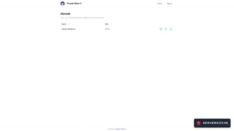 After the password: copy the link, preview or download The recipient page with a file named menue-oktober.txt at 177 bytes, plus buttons to copy the link, preview and download.