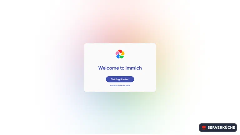 First launch: choose \"Getting Started\" for a fresh installation The welcome screen of Immich with the options “Getting Started” and “Restore From Backup”