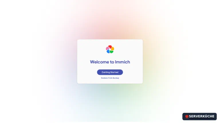First launch: choose \"Getting Started\" for a fresh installation The welcome screen of Immich with the options “Getting Started” and “Restore from database”