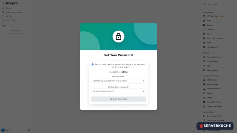 The &ldquo;Set Your Password&rdquo; dialog with fields for the new password and confirmation