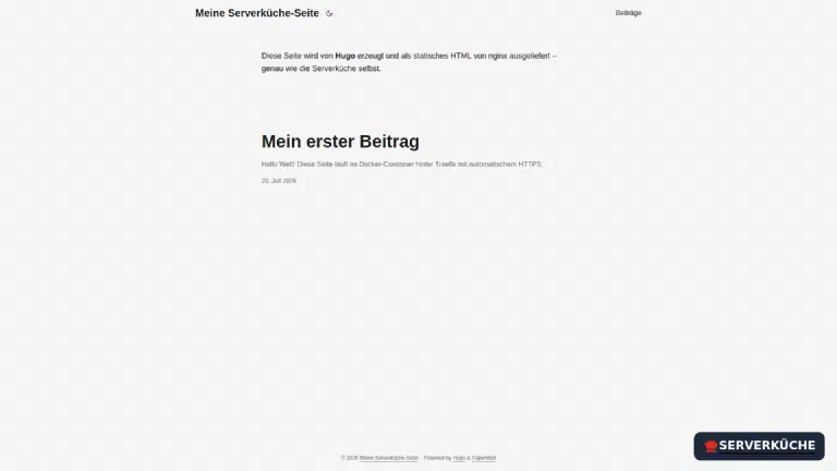 Die von Hugo erzeugte Startseite mit dem PaperMod-Theme unter der eigenen HTTPS-Domain