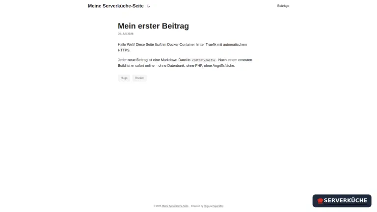 Ein gerenderter Blog-Beitrag mit Titel, Datum, Fließtext und Tags
