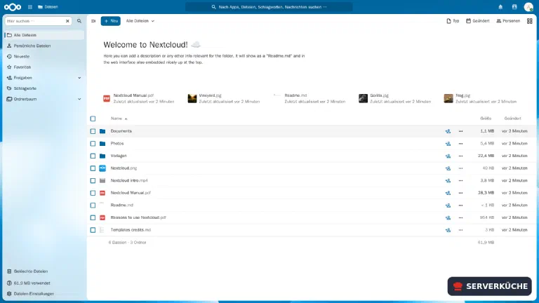 Die Dateien-App – das Herzstück deiner eigenen Cloud Die Dateien-Oberfläche von Nextcloud mit Ordnern und Beispieldateien